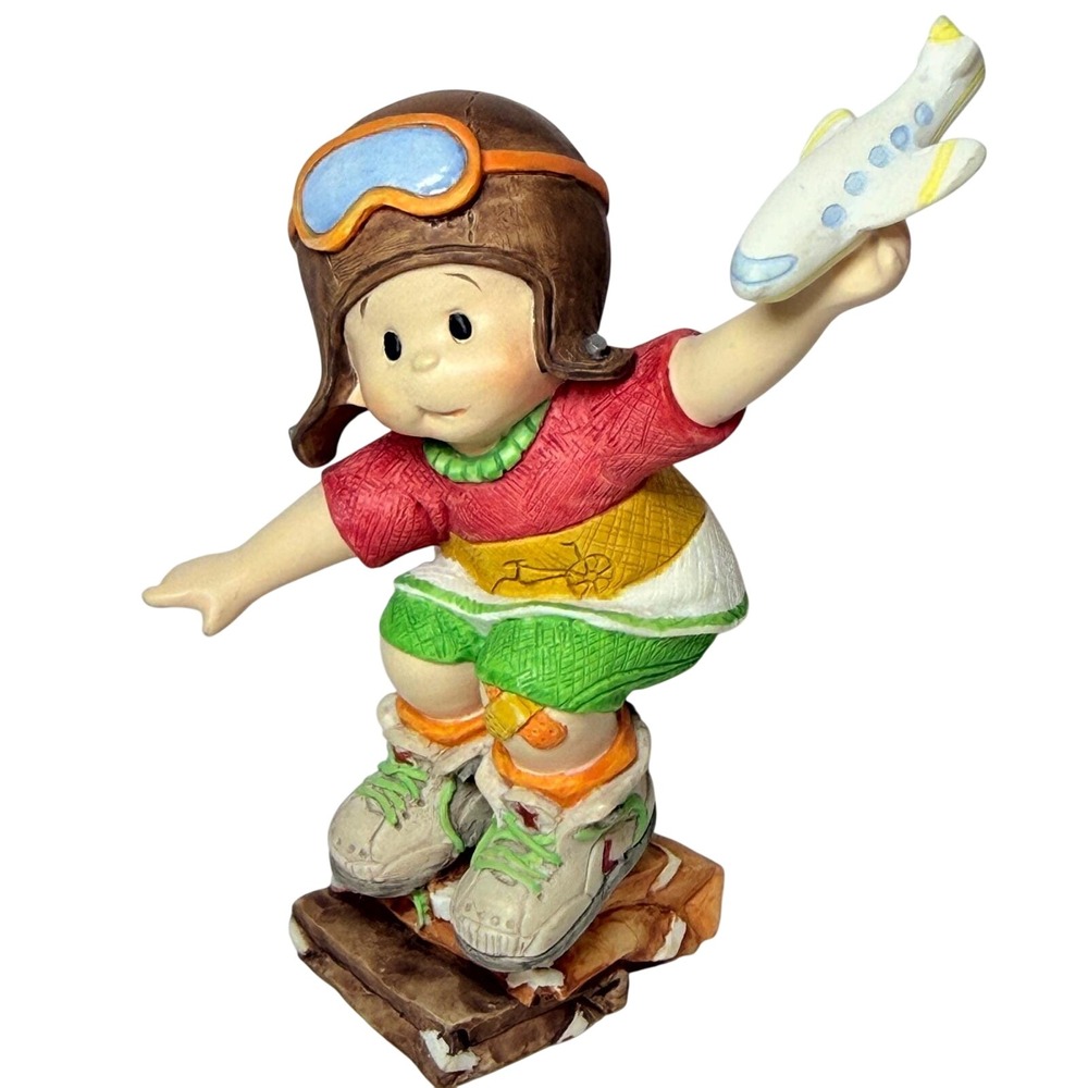 1995 Enesco Coming In For A Landing Boy Pilot Figurine 136085 Aviation Decor